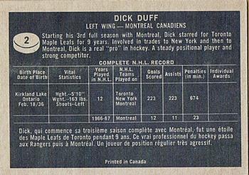 1967-68 Topps #2 Dick Duff Back