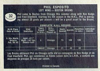 1967-68 Topps #32 Phil Esposito Back