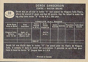 Derek Sanderson 1968 Topps Hockey Card #6