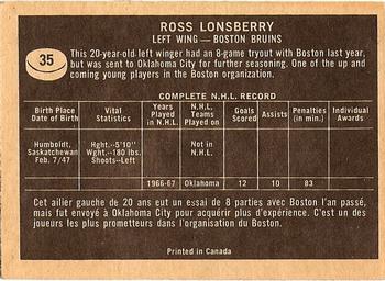 1967-68 Topps #35 Ross Lonsberry Back