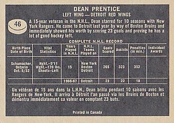 1967-68 Topps #46 Dean Prentice Back