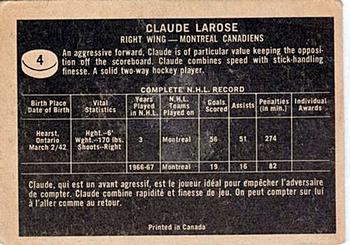 1967-68 Topps #4 Claude Larose Back