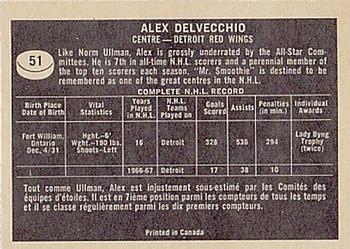 1967-68 Topps #51 Alex Delvecchio Back