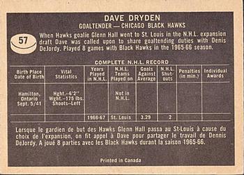 1967-68 Topps #57 Dave Dryden Back
