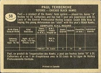 1967-68 Topps #58 Paul Terbenche Back