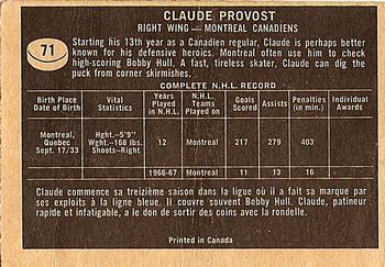 1967-68 Topps #71 Claude Provost Back