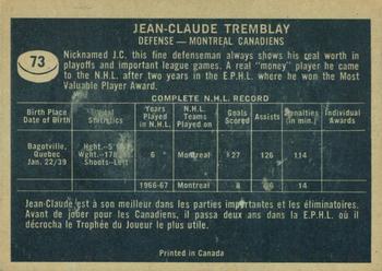 1967-68 Topps #73 Jean-Claude Tremblay Back