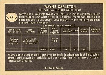 1967-68 Topps #77 Wayne Carleton Back