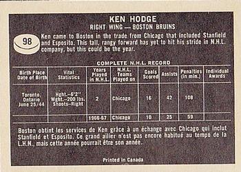 1967-68 Topps #98 Ken Hodge Back
