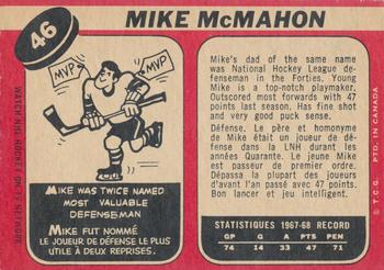 1968-69 O-Pee-Chee #46 Mike McMahon Back