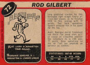 1968-69 O-Pee-Chee #72 Rod Gilbert Back