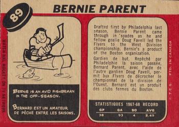 1968-69 O-Pee-Chee #89 Bernie Parent Back