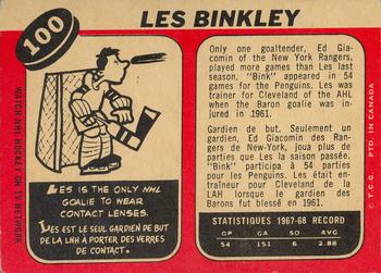1968-69 O-Pee-Chee #100 Les Binkley Back