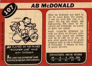 1968-69 O-Pee-Chee #107 Ab McDonald Back