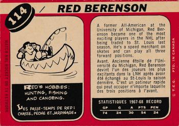 1968-69 O-Pee-Chee #114 Red Berenson Back