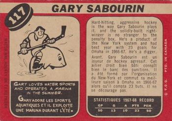 1968-69 O-Pee-Chee #117 Gary Sabourin Back