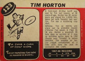 1968-69 O-Pee-Chee #123 Tim Horton Back