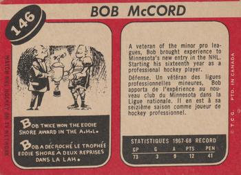 1968-69 O-Pee-Chee #146 Bob McCord Back
