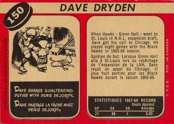 1968-69 O-Pee-Chee #150 Dave Dryden Back