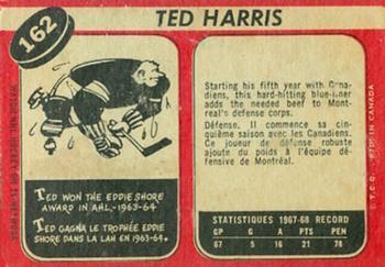 1968-69 O-Pee-Chee #162 Ted Harris Back