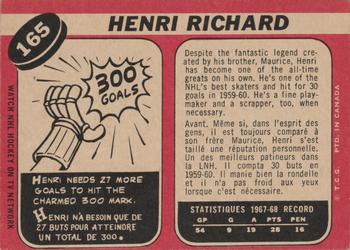 1968-69 O-Pee-Chee #165 Henri Richard Back