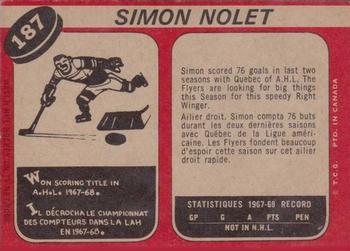1968-69 O-Pee-Chee #187 Simon Nolet Back