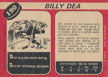 1968-69 O-Pee-Chee #190 Billy Dea Back