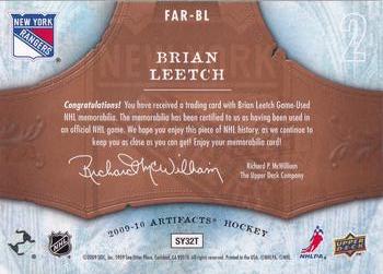 2009-10 Upper Deck Artifacts - Frozen Artifacts Retail #FAR-BL Brian Leetch Back