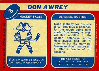 1968-69 Topps #3 Don Awrey Back