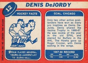 1968-69 Topps #12 Denis DeJordy Back