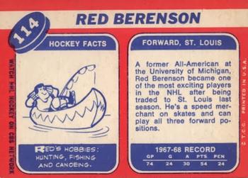 1968-69 Topps #114 Red Berenson Back