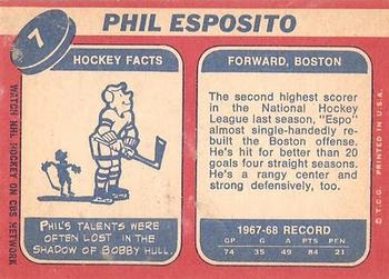 1968-69 Topps #7 Phil Esposito Back