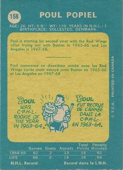 1969-70 O-Pee-Chee #158 Poul Popiel Back