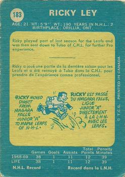 1969-70 O-Pee-Chee #183 Rick Ley Back