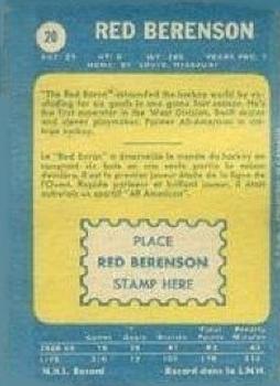 1969-70 O-Pee-Chee #20 Red Berenson Back