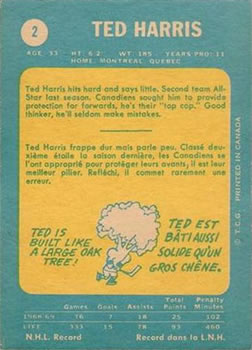 1969-70 O-Pee-Chee #2 Ted Harris Back