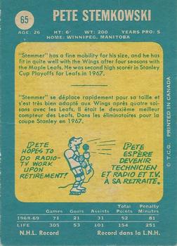 1969-70 O-Pee-Chee #65 Pete Stemkowski Back