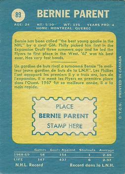1969-70 O-Pee-Chee #89 Bernie Parent Back