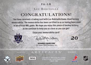 2010-11 Upper Deck Artifacts - Frozen Artifacts Silver #FA-LR Luc Robitaille  Back