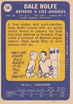 1969-70 Topps #100 Dale Rolfe Back