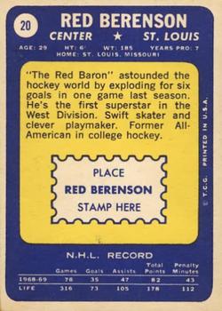 1969-70 Topps #20 Red Berenson Back