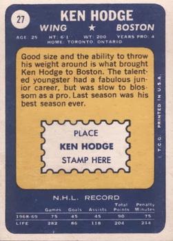 1969-70 Topps #27 Ken Hodge Back