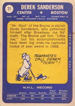 1969-70 Topps #31 Derek Sanderson Back