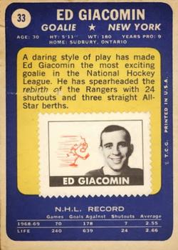 1969-70 Topps #33 Ed Giacomin Back
