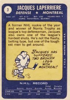 1969-70 Topps #3 Jacques Laperriere Back