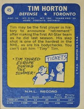 1969-70 Topps #45 Tim Horton Back