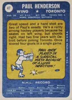 1969-70 Topps #47 Paul Henderson Back