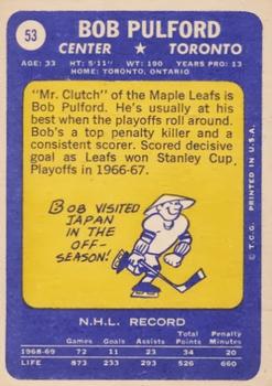 1969-70 Topps #53 Bob Pulford Back
