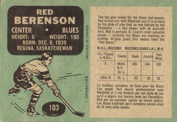 1970-71 O-Pee-Chee #103 Red Berenson Back