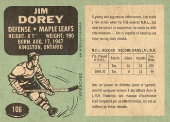 1970-71 O-Pee-Chee #106 Jim Dorey Back